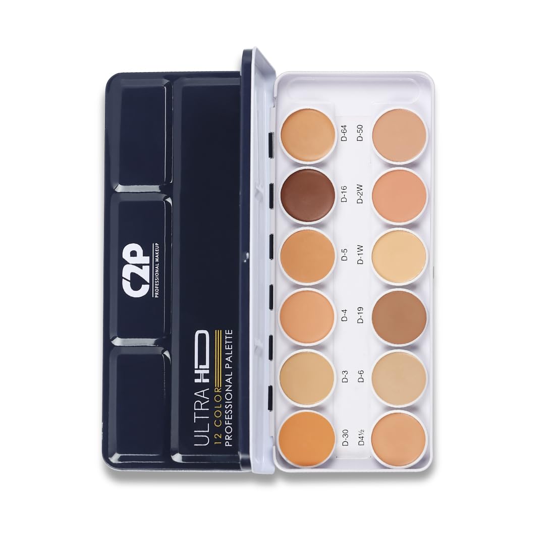 C2P Pro Dermashield 12-in-1 Concealer Palette for Face Makeup | Cream-Based Contour, Color Corrector & Foundation | Hides Blemishes & Dark Circles | High Coverage, Ideal for Oily Skin | 42g
