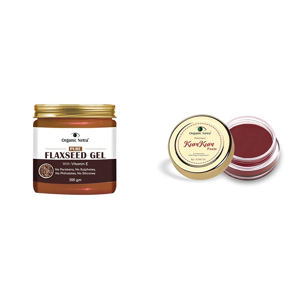 Organic Netra Pure Flaxseed Gel 200g and Organic Netra Sindoor/Kumkum Paste | Waterproof Long lasting, Smudge Proof Sindoor | 8gm
