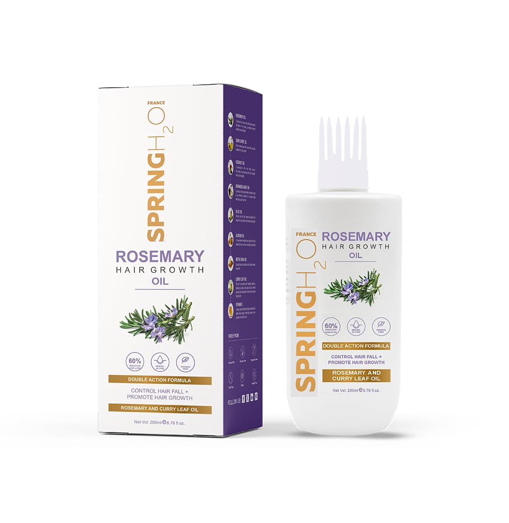 SPRING H2O Rosemary Hair Oil – Promotes Thicker Hair | Nourishes, Strengthens Roots | 100% Natural Rosemary Oils Hair Fall Control – 200ml