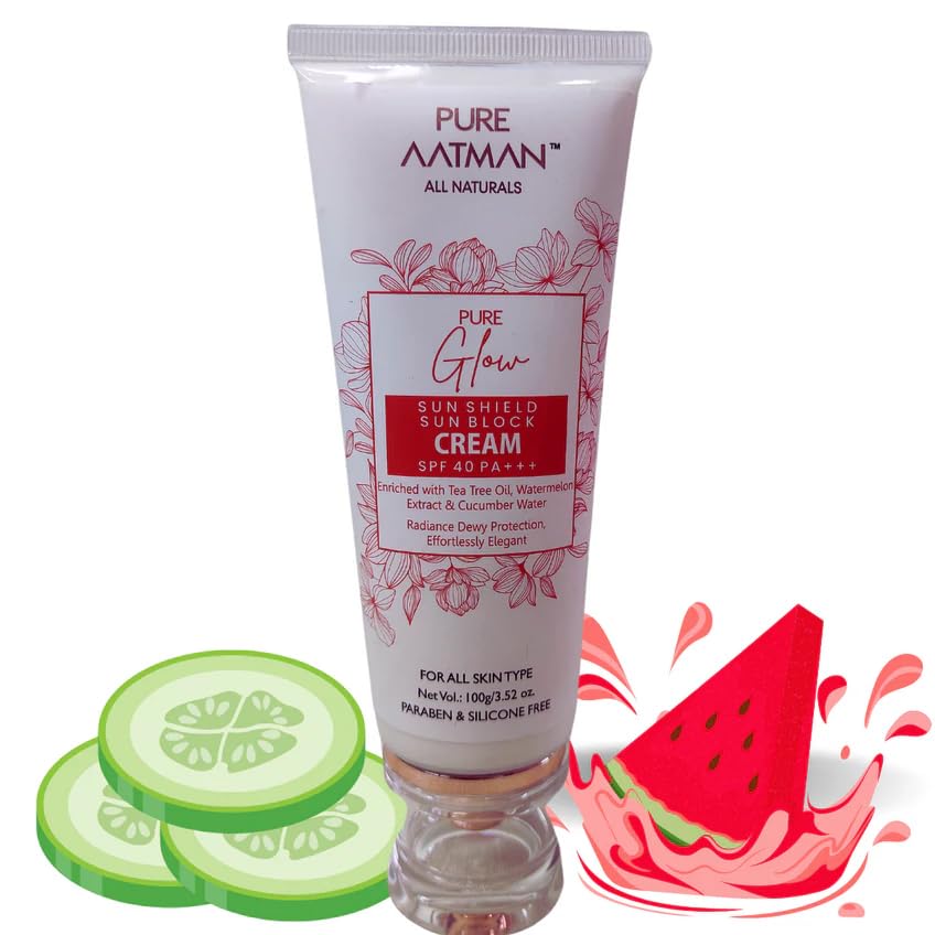 Pure Aatman WaterMelon & Cucumber Dew Proctection Sunblock Sunscreen SPF 40 PA+++ | Best for Anti-Aging & Glowy Skin| Non-greasy & Zero White Cast | 100gm