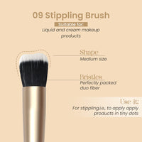 Milagro Beauty Stippling Brush 09 – Dual-Layered Brush for Liquid & Cream Foundation, Blush & Highlighter, Airbrushed Finish, Seamless Blending, Vegan Bristles, Professional Results