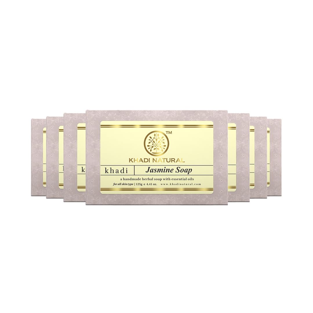 Khadi Natural Herbal Jasmine Soap| Herbal handmade soap| Relaxes body and soul| Reduces wrinkles and lines|Suitable for all skin types| Pack of 7 (125gm*7) (875gm)