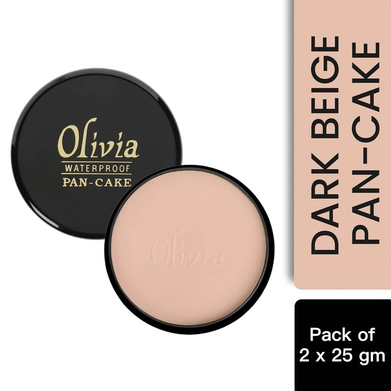 Olivia Pan Cake 100% Waterproof Foundation & Makeup Concealer | Long-Lasting Sweatproof Base Makeup | Smudge-Proof, Paraben-Free Formula | For All Skin Types | Dark Beige - 28 | 25g