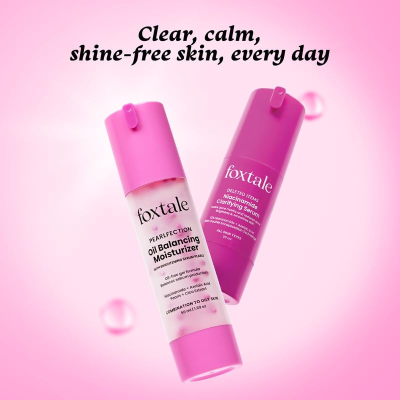 Foxtale Oil Control Duo | 12% Niacinamide Clarifying Serum + Oil Balancing Moisturizer | Targets 7 Signs of Acne | Oil-Free Glow, Smoother Texture | With Azelaic Acid, Niacinamide & Cica