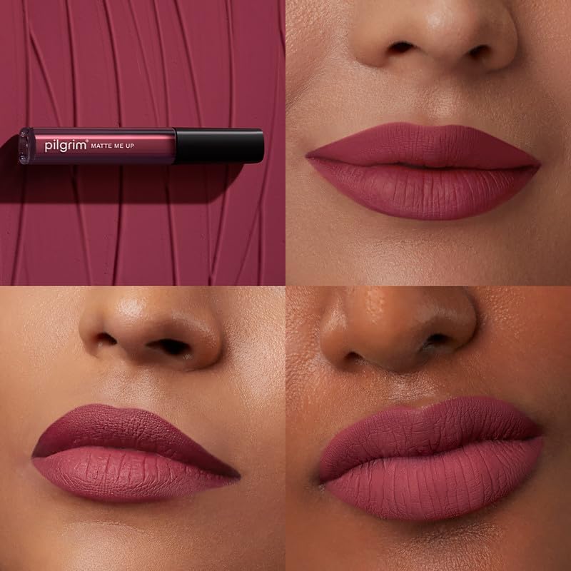 Pilgrim Liquid Matte Lipstick - Pink Kisses | Lipstick for Women with Hyaluronic Acid & Spanish Squalane | Transferproof, Long Lasting & Non Drying with Hydrating Ingredients 3gms