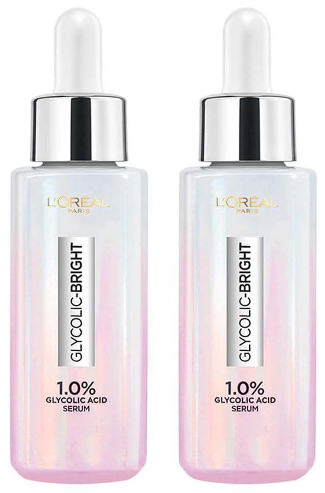 L'OREAL PARIS Brightening Serum, 1% Glycolic Acid, 2% Niacinamide Serum, Visibly Minimizes Spots, Reveals Even Skin Tone, Glycolic Bright Skin, 15ml (Pack of 2)