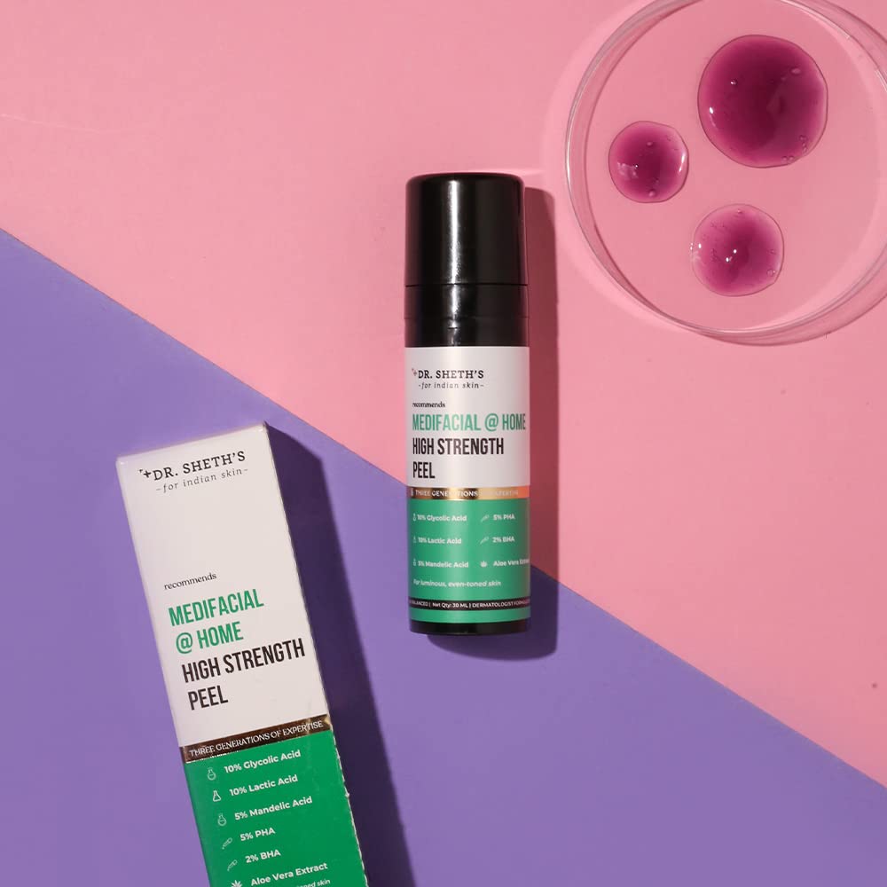 Dr. Sheth's Exfoliating Medifacial @ Home High Strength Peel | AHA BHA Peeling Solution for Luminous, Even-Toned Skin - 30ml