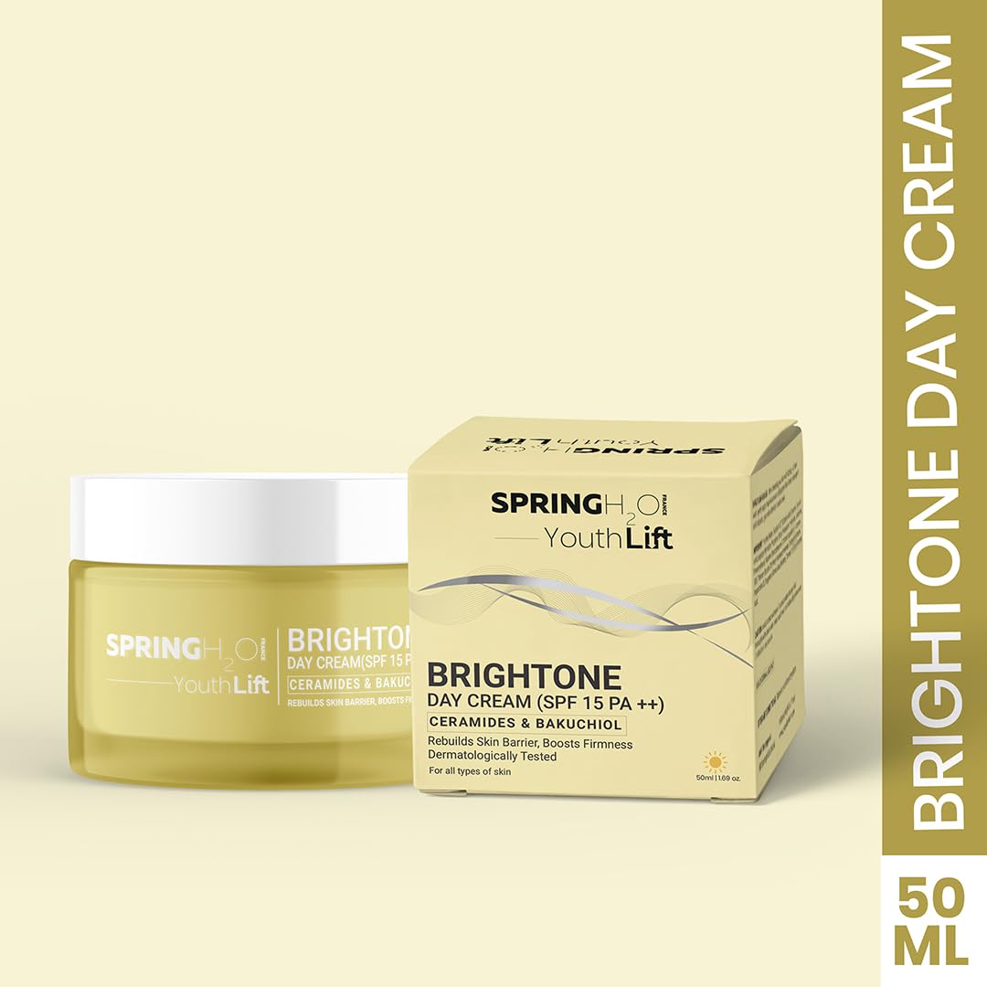 Spring H2O Brightone Day Cream (SPF 15 PA++) | Daily Hydrating & Nourishing Moisturizer for Glowing Skin | Lightweight, Non-Greasy Formula | For All Skin Types – 50ml