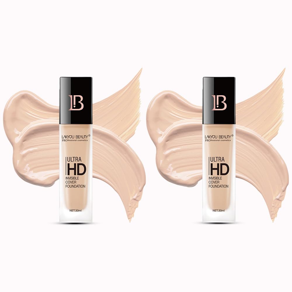 Lakyou Beauty Ultra HD Invisible Cover Foundation | Waterproof | Long Lasting | Light Weight | Shade-02(Soft Ivory) | Pack Of 2
