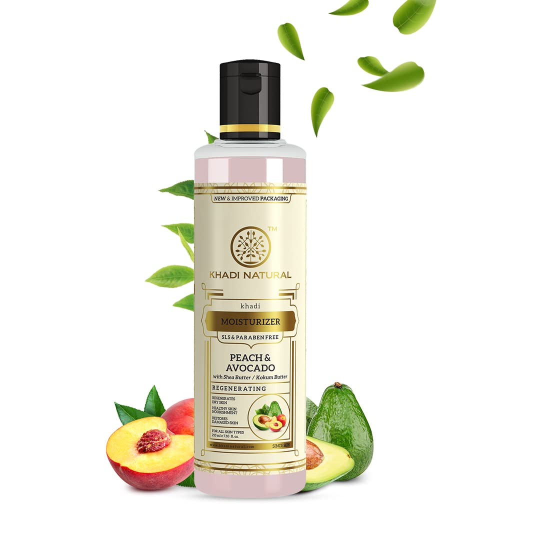 KHADI NATURAL Peach and Avocado Herbal Moisturizer With Shea/Kokum Butter | Moisturizer for Dry Skin | Body Lotion for Soft Skin | SLS and Paraben Free, 210 ml | Suitable for All Skin Types