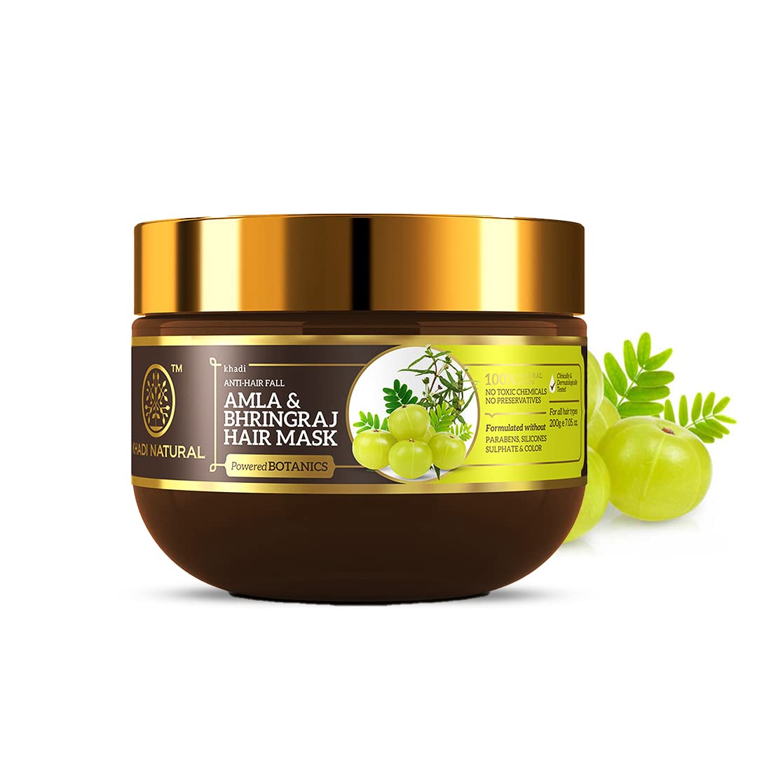 Khadi Natural Powered Botanics Amla and Bhringraj Hair Mask 200gm, Anti-Hair Fall Mask, Paraben, Silicone and Sulphate Free, Suitable for All Hair Types