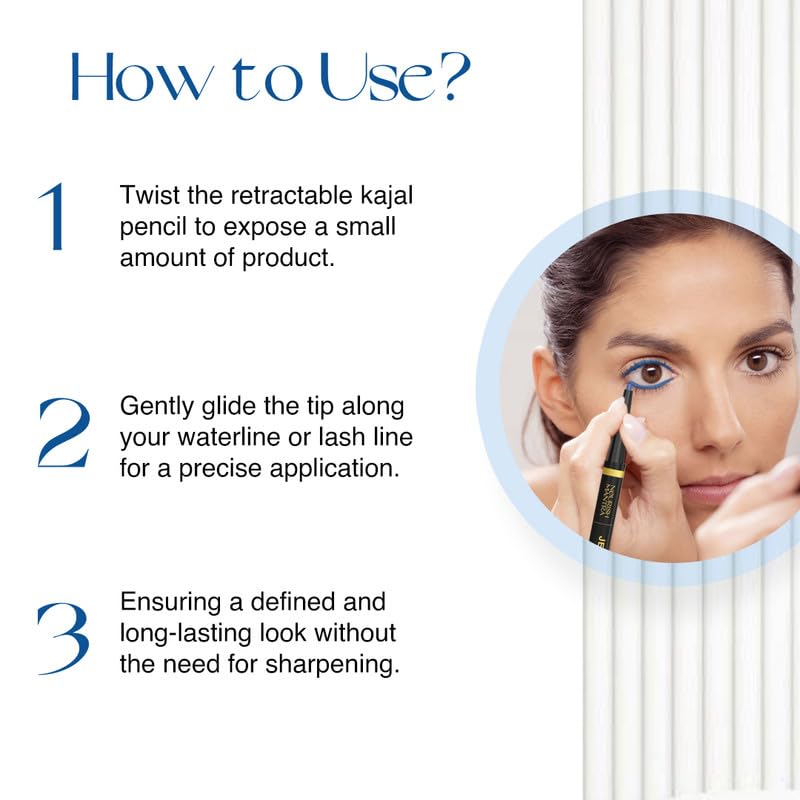Nourish Mantra’s Jet Gaze Kajal Urban Rani - Blue 0.35g/ Made with Almond Oil, Argan Oil & Vitamin E/Intense Pigmentation/Retractable Kajal Pencil