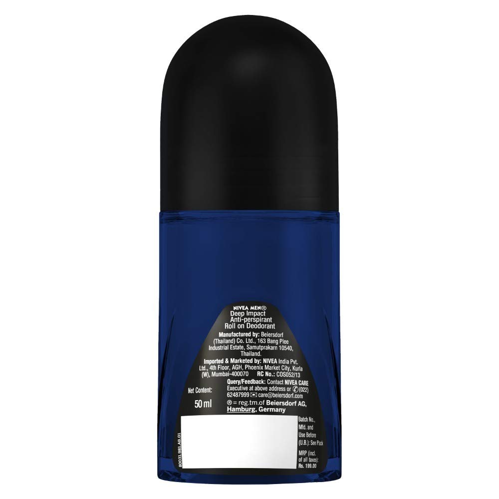 Nivea MEN Deep Impact Freshness Deodorant Roll-On, for Men, 50ml (Pack of 3)