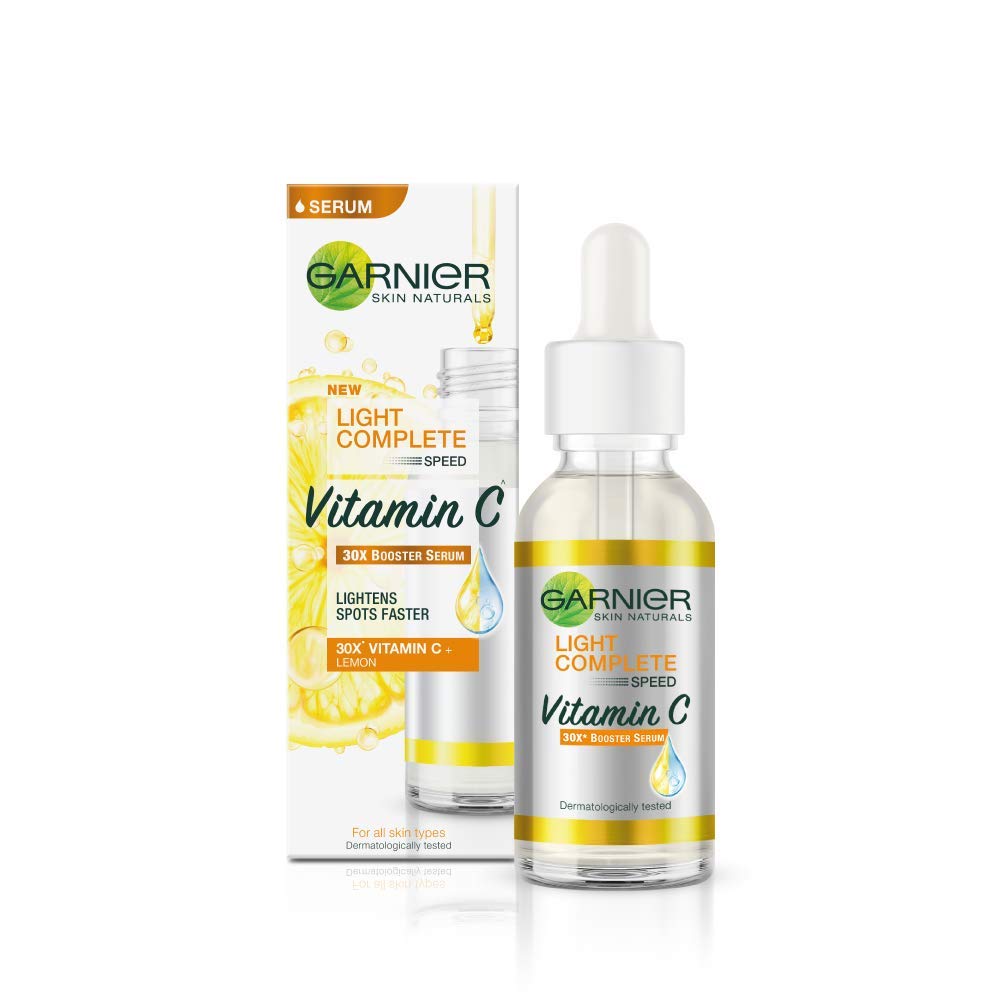 Garnier Light Complete VITAMIN C Booster Face Serum 30 ml & Hydra Bomb Eye Serum Mask, Orange, 6 g