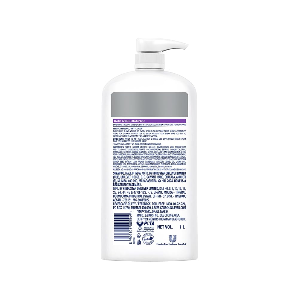 Dove Daily Shine Shampoo For Dull Hair, 1 Ltr
