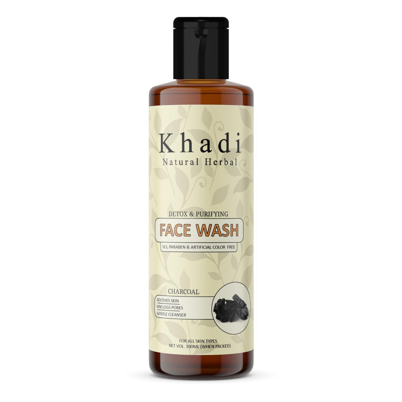 Khadi Natural Herbal Charcoal Face Wash | Soothes Skin | Unclog Pores | Deep Cleaned Skin | Radiant Glow | Detox & Purifying Pollution Clear Face Wash For Women & Men 100ml