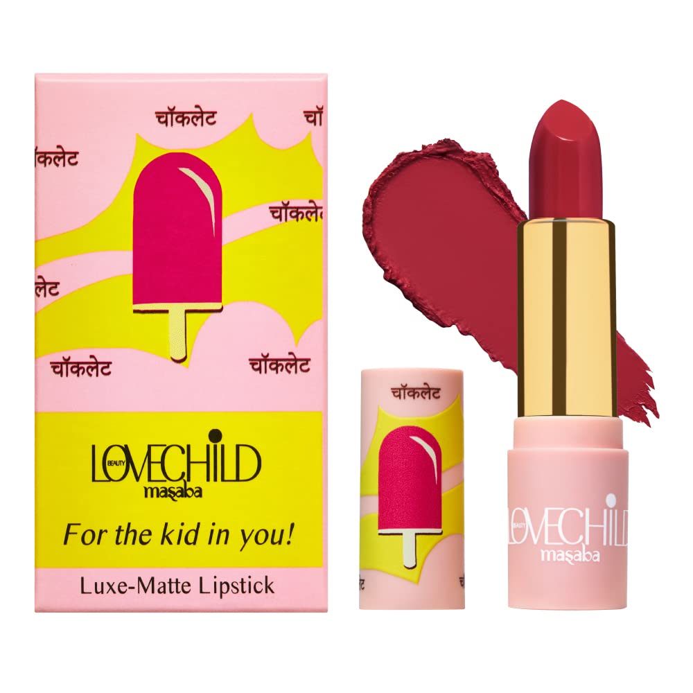 LoveChild Masaba - Hot-Pop - Luxe Matte Lipstick, Hydrating & Nourishing, Long lasting, Crimson Punch, Bullet Matte Lipstick, 4ML
