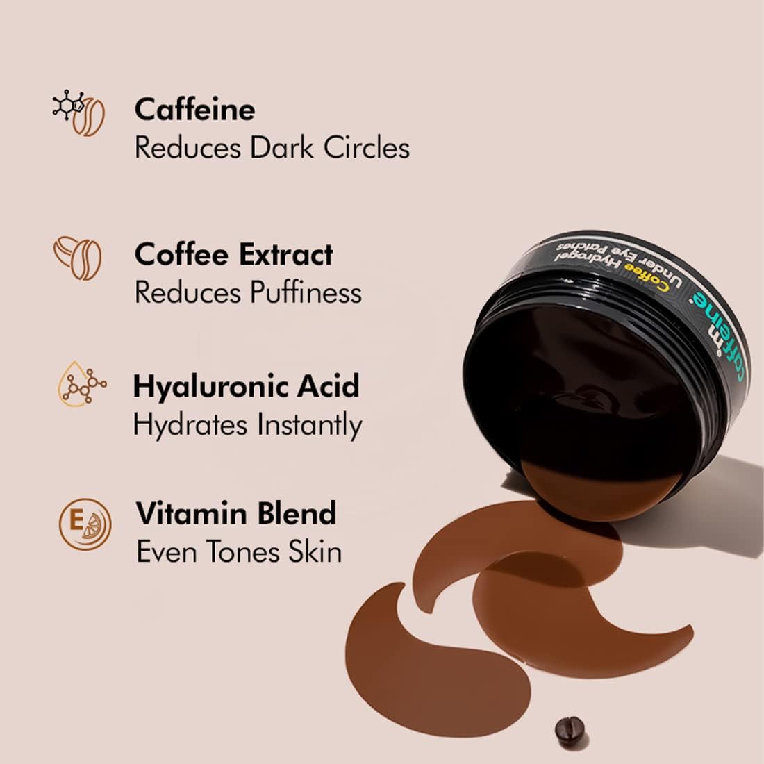 mCaffeine Coffee Hydrogel Under Eye Patches for Dark Circles | Cooling Under Eye Patch Mask with Caffeine & Hyaluronic Acid for Instant Hydration & De-Puffing | 15 Pairs