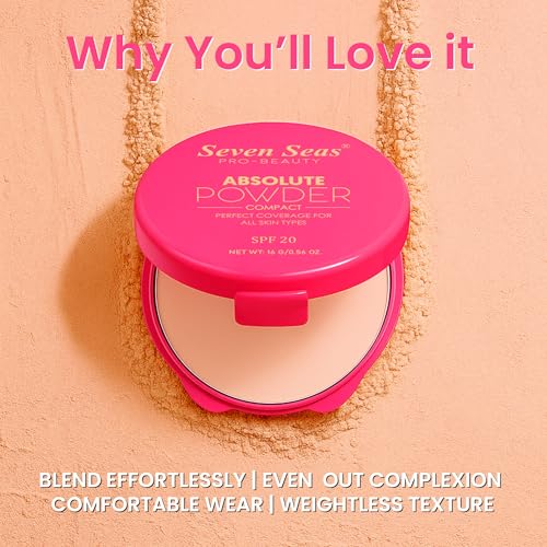 Seven Seas Absolute Compact Powder | Blends Effortlessly | Perfect Coverage | Comfortable Wear | Weightless Texture | Suitable for All Skin Types (04, 16g)