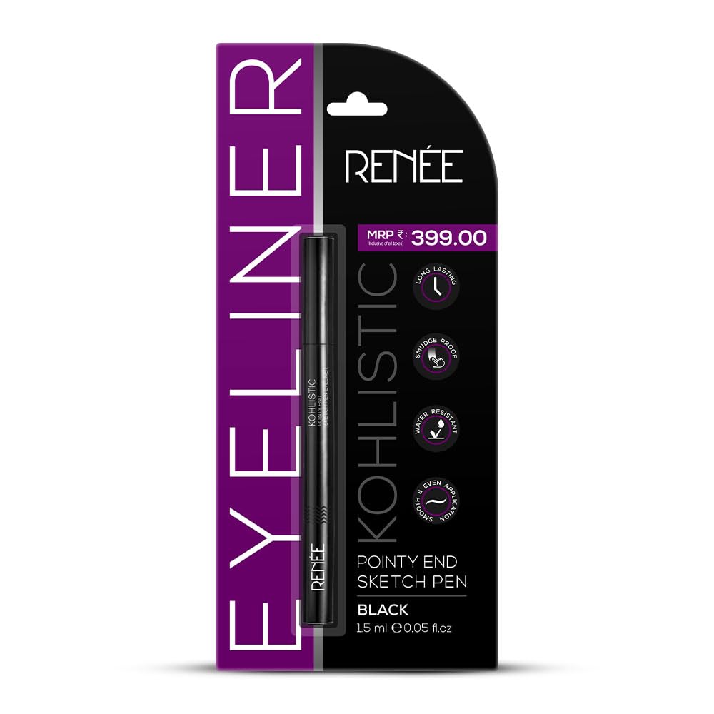 RENEE Pointy End Sketch Pen Smudge Proof Eyeliner - Matte Finish, Light Weight, Water Resistant, Long Stay Highly Pigmented with One Stroke Application Formula - Black