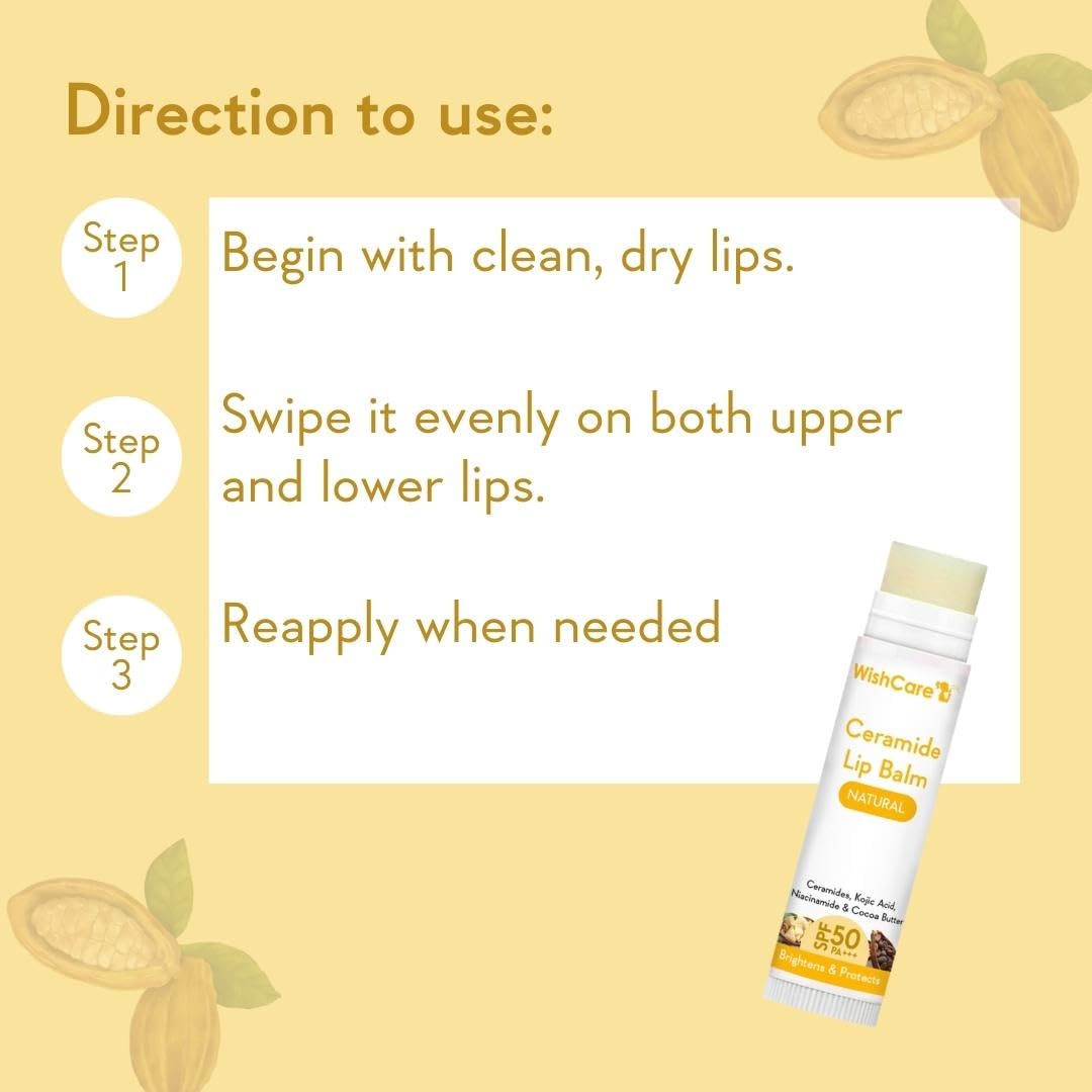 WishCare Lip Balm with SPF 50 PA+++ - Brightening Lip Balm for Dark Lips with Kojic Acid & Niacinamide - SPF lip balm for Women & Men 5g