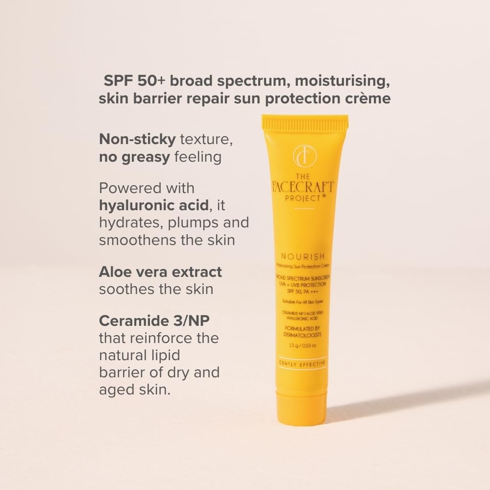 THE FACECRAFT PROJECT Broad Spectrum | SPF 50+ | Lightweight Sunscreen Crme | UVB & UVA Protection |Skin Barrier Support | Non-Sticky | No White Cast | Natural Finish | Daily Sun Care (15gm)