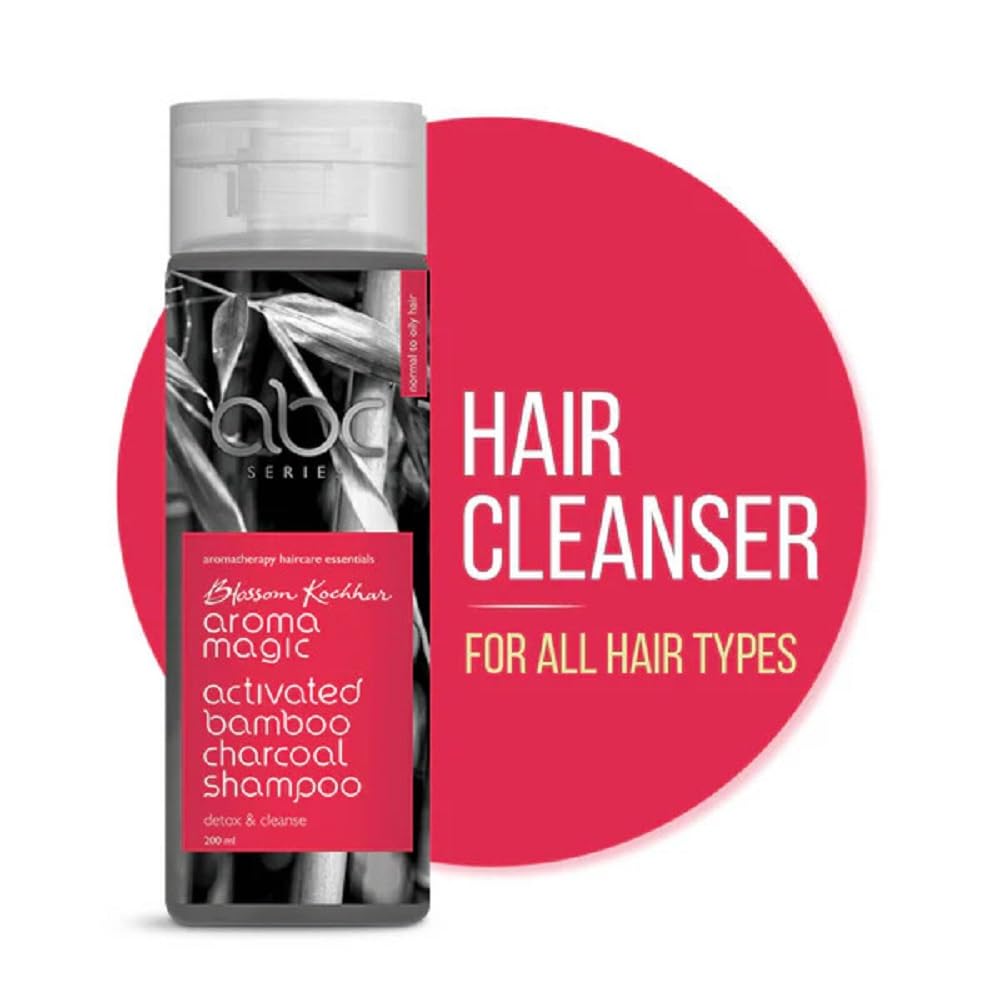 Aroma Magic Activated Bamboo Charcoal Shampoo | Cleanses, Detoxify, hydrates, & control frizz |with Lavender & Patchouli Essential Oil| All Hair Type| - 200ml