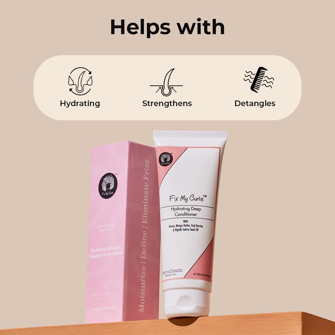 Fix My Curls 3-in-1 Deep Conditioner for Intense Moisture| Curl Enhancer & Activator| Hair Repair With Mango Butter & Honey| Silicone-Free, Sulphate-Free, Suitable for All Hair Types (100ml)