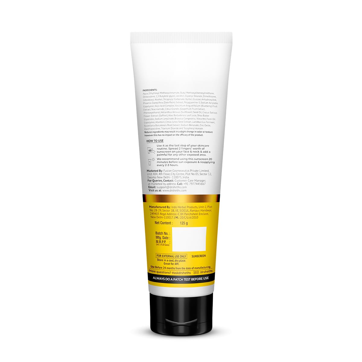 Dr. Sheth's Kesar & Kojic Acid Sunscreen with SPF 50 Pa++++ | For Pigtation-Free Skin | No White Cast & Light Weight | For Daily Moisturization | For All Skin Types | 125 g
