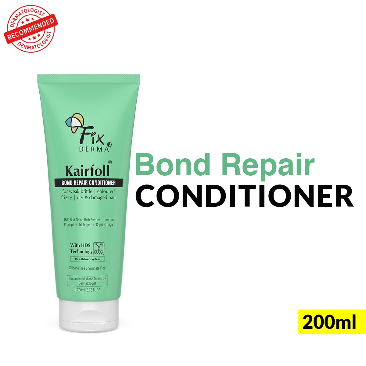 FIXDERMA Kairfoll 15% Red Onion Conditioner With Castor Oil for Growth, Bond Repair for Coloured Hair, Women's Conditioner for Dry & Frizzy Hair - 200 Millilitre