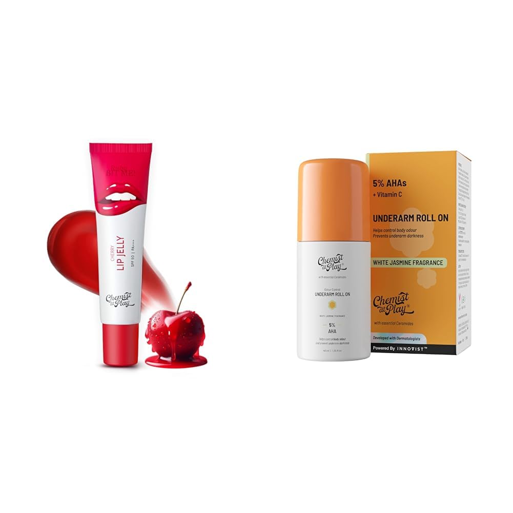 Chemist At PlayCherry Tinted Lip Balm UnderArm Roll-On Deodorant with 5% AHA, Lactic Acid & 1% Mandelic Acid Vegan | SLS Free | 40ml