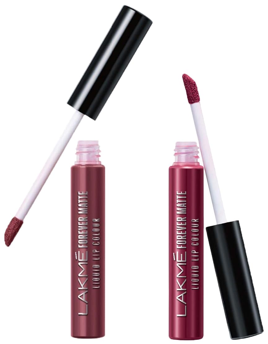 Lakmé Forever Matte Liquid Lip Colour, Mauve Party, 5.6ml & Lakmé Forever Matte Liquid Lip Colour, Red Wine, 5.6 ml