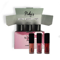 Ruby's Organics Lip Beauty Gift Kit- Lip Oil Glossy Minis Sunset, Moisturizing, Long Lasting, Non Sticky & Non Drying, Natural Lip Makeup, Paraben Free - Sangria, Grapevine and Toffee Shades