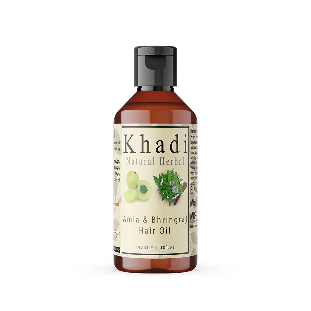 Khadi Natural Herbal Amla & Bhringraj Hair Oil | 100% Natural Pure Amla Hair Oil | Control Hair Fall | Nourishing Oil For Hair Growth | Paraben & Silicone-Free Suitable For All Hair Types 100ml Pack