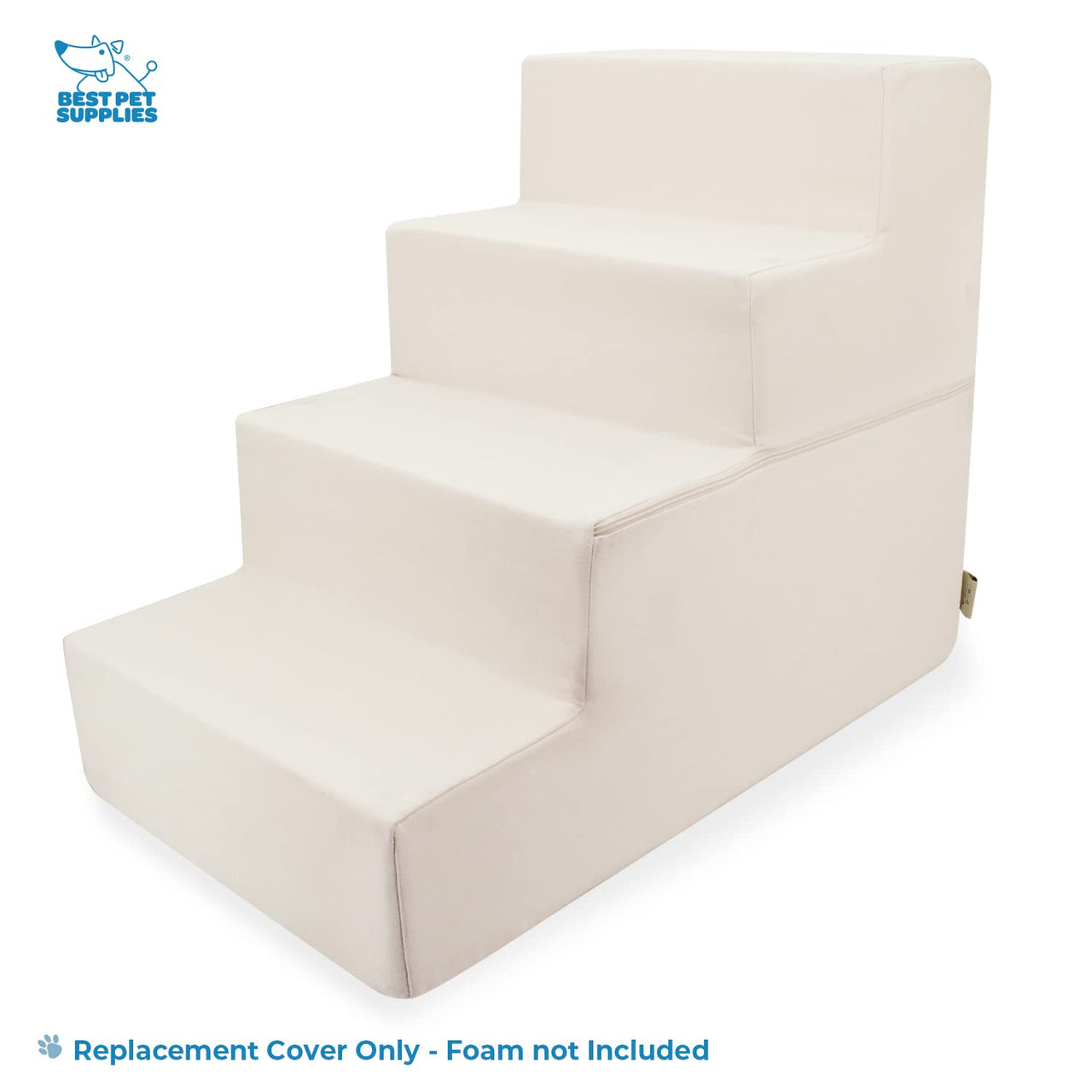 Best Pet Supplies Foldable Pet Stairs Cover for Foam Dog Ramps, Replacement Slip with Non-Slip Step Surface, Plush and Soft Fabric, Provides Paw Traction and Stability - Ivory, 4-Step