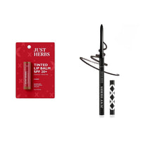 Just Herbs Tinted Lip Balm 4 g (Cherry) & Just Herbs Retractable 2 in 1 Herbal Eyeliner + Kajal - Black 0.3g Combo