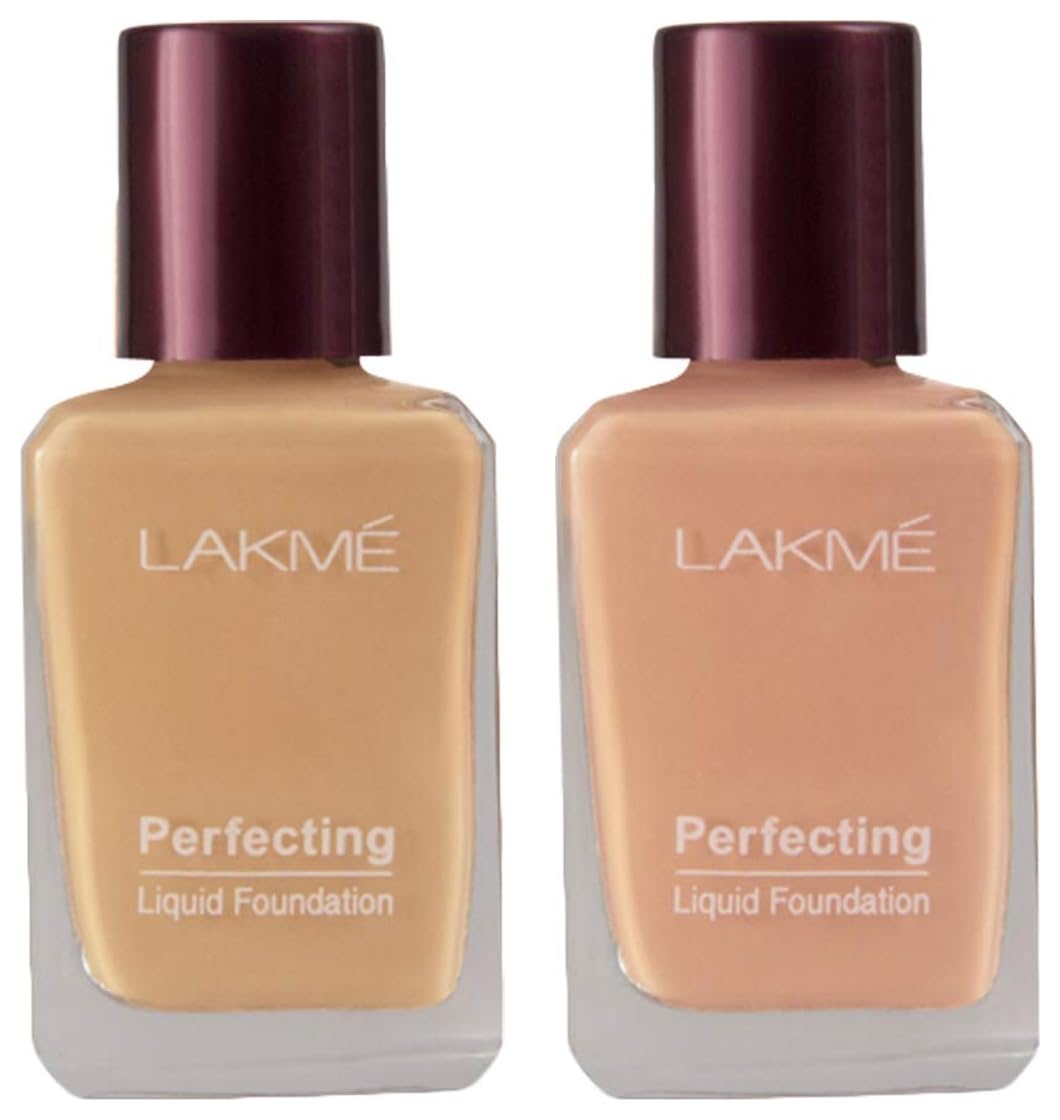 Lakmé Perfecting Liquid Light Coverage Foundation For All Skin Type Natural Finish, Pearl, 27Ml And Perfecting Liquid Coverage Foundation For Skin Type, Marble, 27Ml Pack of 2