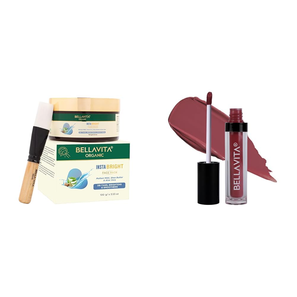 Bella Vita Organic INSTABRIGHT Face Pack for DeTan Glowing Skin Kiss-Proof 4.5 ml 18-hr Stay Waterproof Intense Moisturisation Dusty Nude