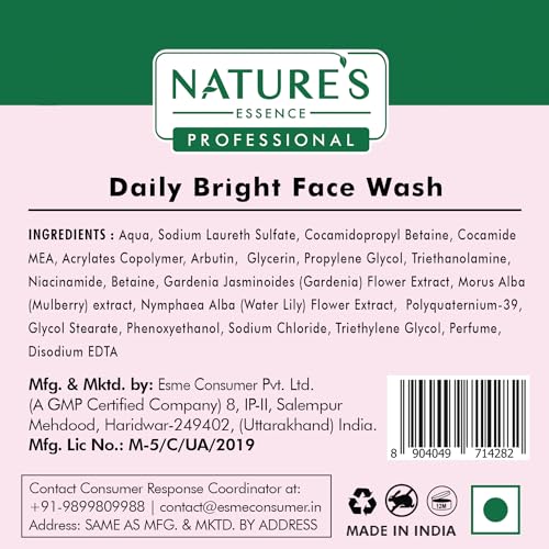 Nature's Essence Professional Facialist Daily Bright Face Wash for women infused with Arbutine and Niacinamide, Brightens Skin | Reduces Dark Spots and Pigmentation, 100g