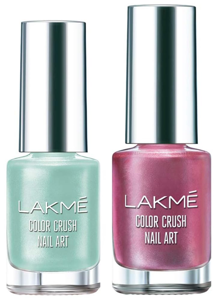 Lakmé Color Crush Nail Art, C2, 6ml & Lakmé Color Crush Nailart Matte Finish, M16 Mint Blue, 6 ml