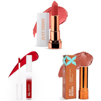 Just Herbs Matte Lipstick & Just Herbs Relaxed Matte Liquid Lipstick Lip colour for Women, Nourishing & Just Herbs Ultra Matte Bullet Lipstick 4 g (Nude Nectar)