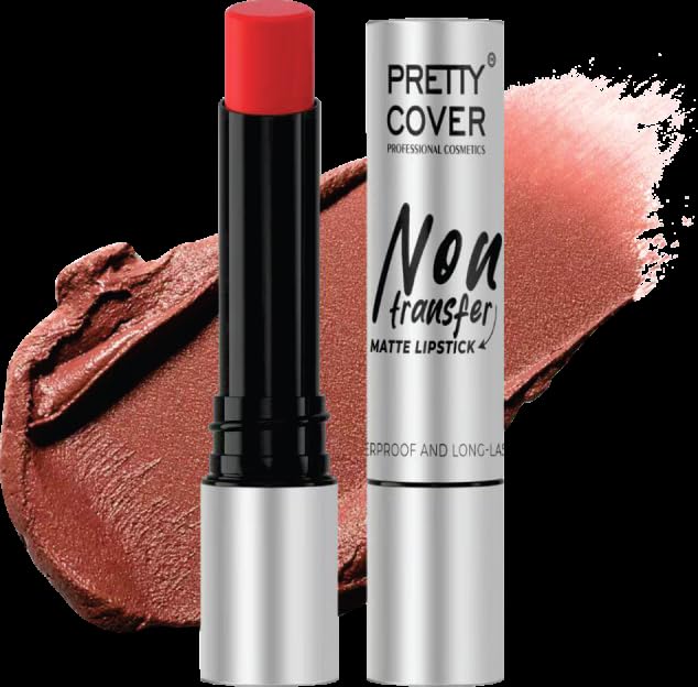 PRETTY COVER Non-Transfer Matte Lipstick | Long-Lasting, Smudge-Proof & Waterproof | Intense Color Payoff with Lightweight Formula for All-Day Wear (CORAL RED)