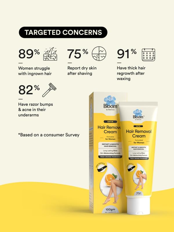 Bloom - Hair Removal Cream (Orange) - with Spatula (100gm) Pack of 2