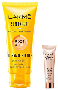 Lakmé Sun Expert Spf 30 Pa++ Ultra Matte Lotion Sunscreen, 50 Ml & 9 To 5 Complexion Care Face Cc Cream, Bronze, Spf 30, Conceals Dark Spots & Blemishes, 9G - All Skin Type