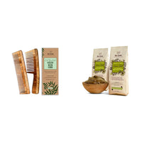 Nat Habit - Kacchi Neem Wooden Comb - Soaked In 17 Herbs Neem & Sesame Oil For Multi-Actions - Deta,Nat Habit - Fresh Ready To Apply Henna Paste, Pre-Soaked in Black Tea and Herbs,100% Natural Rajast
