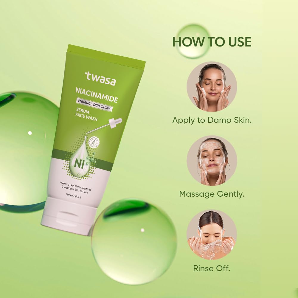 Twasa Niacinamide Serum Face Wash for Boosts Hydration, Reduces Pores & Improve Skin Texture | Enhance Skin Glow Face Wash For All Skin Types | Paraben & Sulphate Free, 100ml