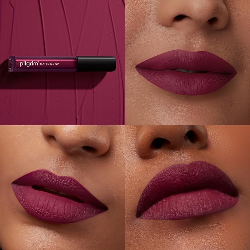 Pilgrim Liquid Matte Lipstick - Wine Spill | Lipstick for Women with Hyaluronic Acid & Spanish Squalane | Transferproof, Long Lasting & Non Drying with Hydrating Ingredients 3gms