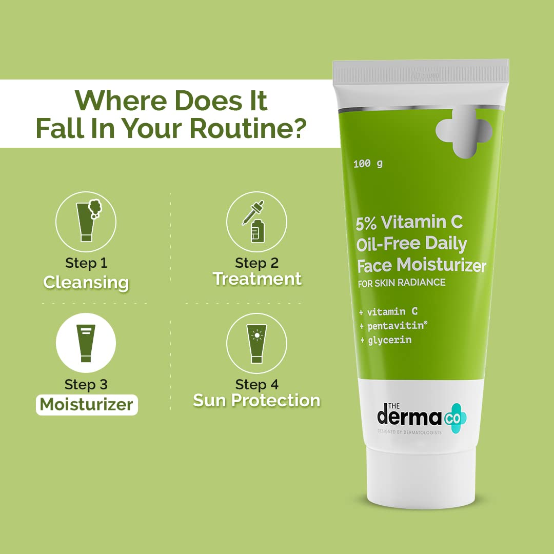 The Derma Co 5% Vitamin C Oil-Free Daily Face Moisturizer for Skin Radiance | For Oily Skin | For Skin Radiance | Non-Greasy Formula | 100 g