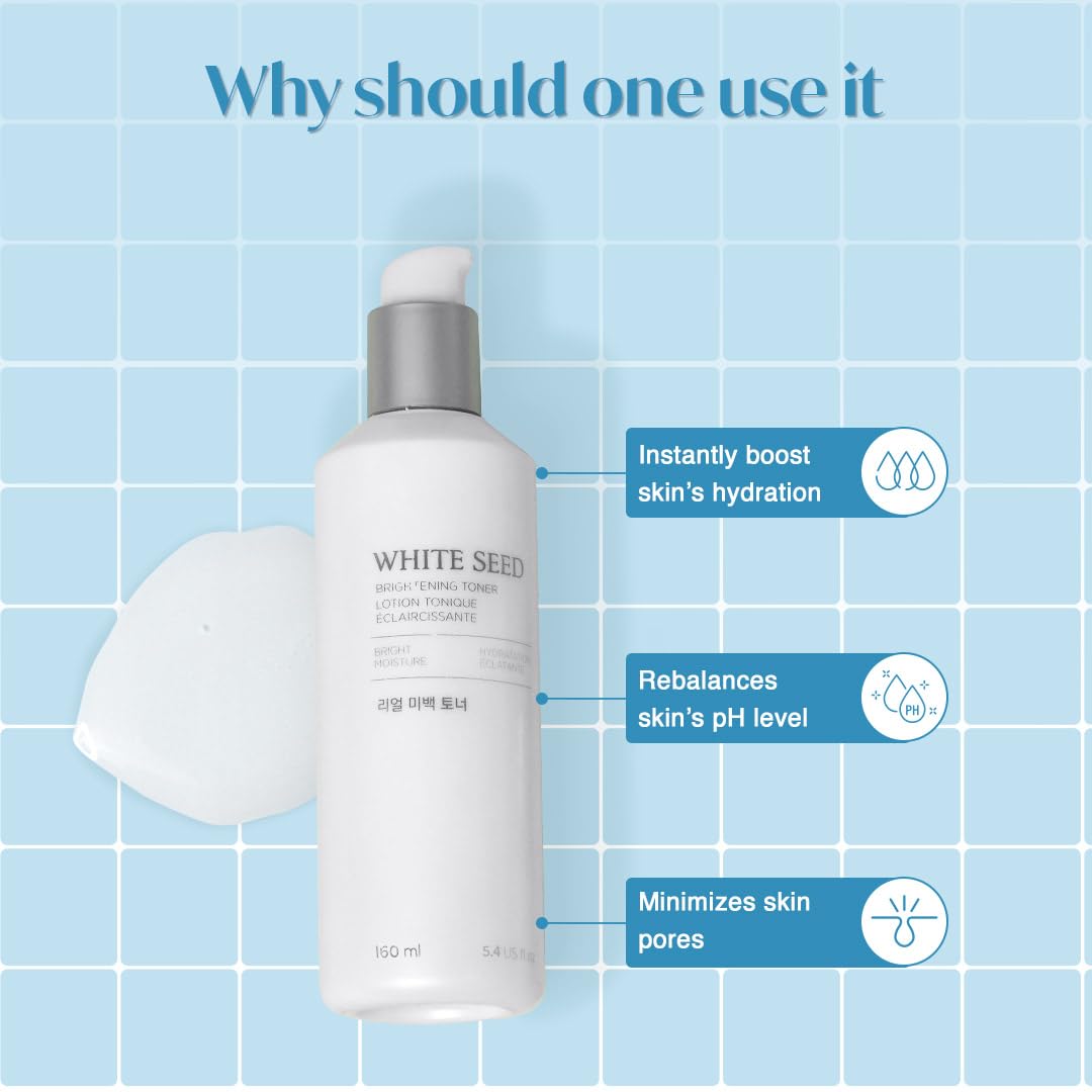 The Face Shop White Seed Brightening Face Toner with Niacinamide & Vitamin B | For Dark Spots, Dullness & Acne Scars| Suitable for Normal, Oily, Dry, Combination Skin | Sulphate & Paraben Free, 145ml