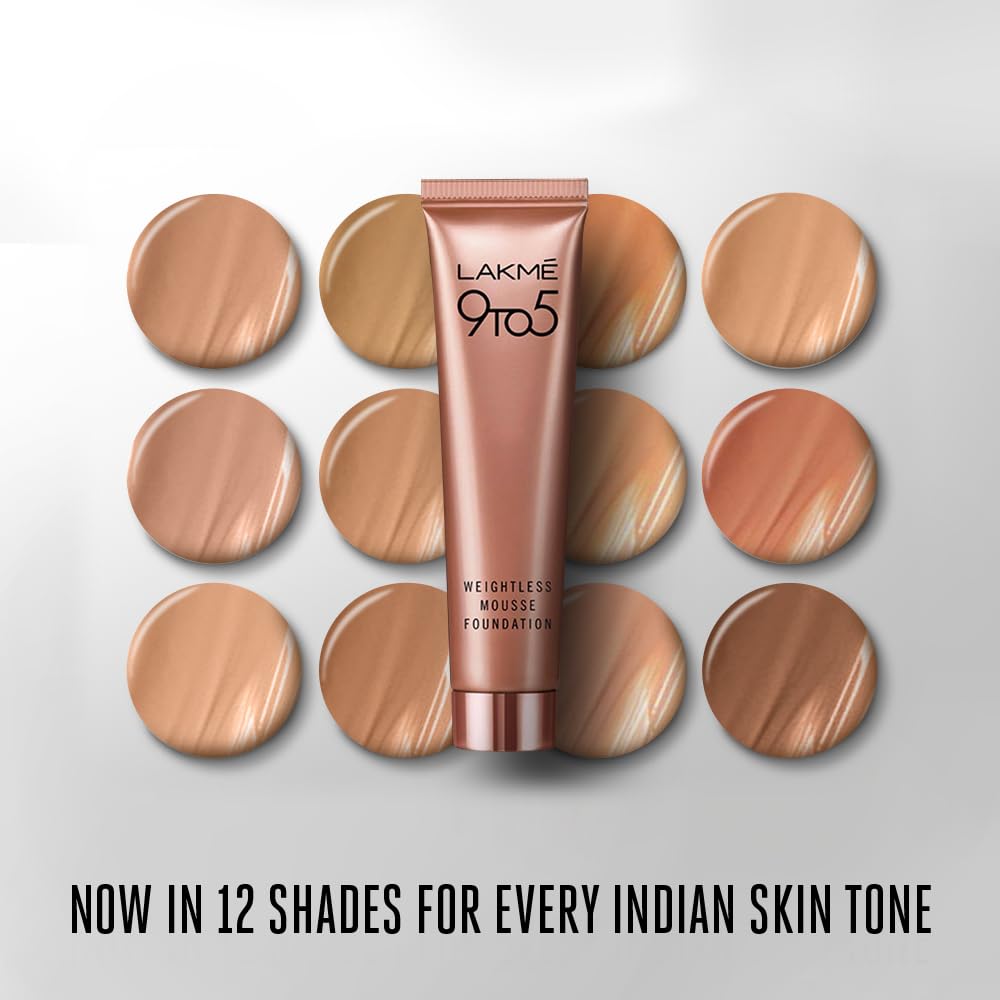 Lakmé 9 To 5 Weightless Mousse Foundation, Rose Ivory (25 Gm) | Natural Matte Finish Foundation Cream | Mousse Long Lasting Foundation, All Skin Type
